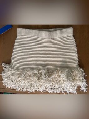Zara Cream Ribbed Knit Mini Skirt with Fringe